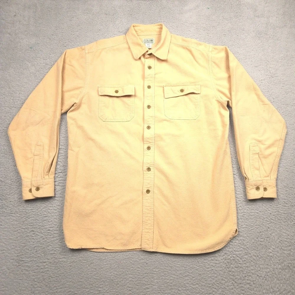 L.L.Bean Chamois Shirt Men L Tall Golden Tan Flannel Workwear Overshirt